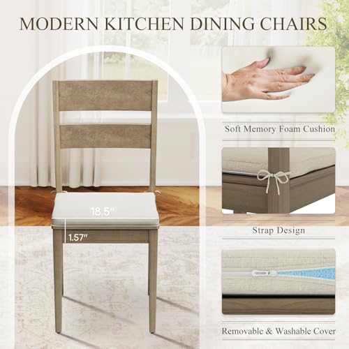 COLAMY Farmhouse Dining Chairs Set of 6, Upholstered Kitchen Chairs with Ladder Back, Modern Wood Side Dining Room Chairs with Wooden Legs for Dinner Rustic Restaurant, Light Brown COLAMY