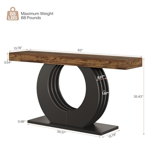 Tribesigns 63-Inch Console Sofa Table, Rustic Industrial Farmhouse Entryway Table, Narrow Long Couch Console Behind Sofa with Black Circle Base for Living Room Hallway, Rustic Brown Tribesigns