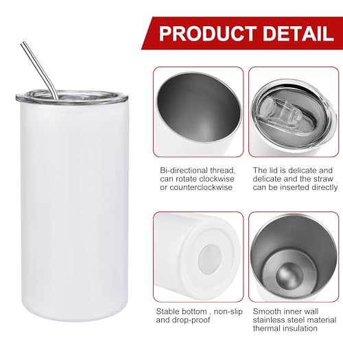 JYLJINGYULI 4 pack 12 oz Sublimation Tumblers Blanks, 12oz Sublimation Tumbler Cups Blank Bulk, Straight Skinny Insulated Cup Stainless Steel Water Bottle with Lid and Straw for Craft DIY JYLJINGYULI