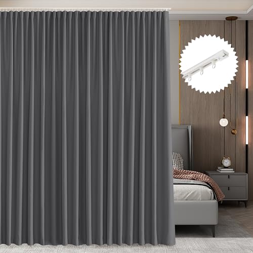 RYB HOME Room Divider Curtain Set with Ceiling Track, Privacy Blackout Thermal Insulated Curtains for Bedroom/Living Room/Basement/Patio/Sliding Glass Door, W100 x L84, Grey, 1 Panel RYB HOME