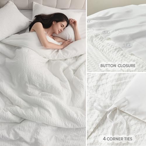 Comfort Spaces White Twin Duvet Cover Set - 2 Pieces Breathable Dotted Weave Texture Duvet Sets, Modern Farmhouse Boho Duvet Cover & Sham, All Season Twin Bed Set, Twin/Twin XL White Comfort Spaces