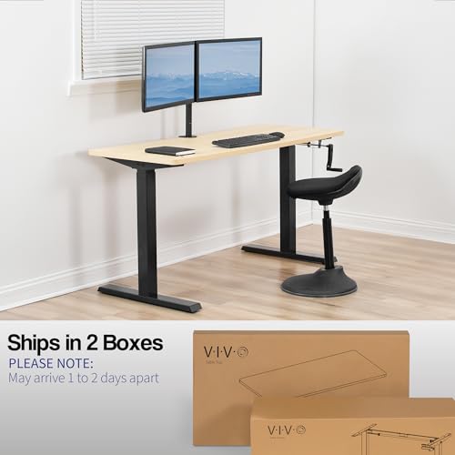 VIVO Manual Height Adjustable 60 x 24 inch Stand Up Desk, Light Wood Solid One-Piece Table Top, Black Frame, Standing Workstation with Foldable Handle, DESK-KIT-MB6C VIVO