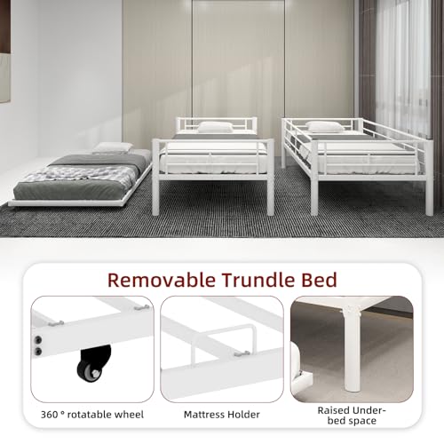 HomeCyber Metal Twin Bunk+Trundle Sleeps 3, Splits into 2 Beds, Reinforced Steel Frame, Noise-Free, Growing Family & Shared Kids Room, No Box Spring, Black HomeCyber