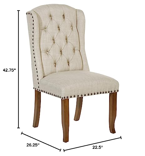 OSP Home Furnishings Jessica Button Tufted Wingback Upholstered Dining Chair with Wood Legs, Linen Fabric, 22.5” W x 26.25” D x 42.75” H OSP Home Furnishings