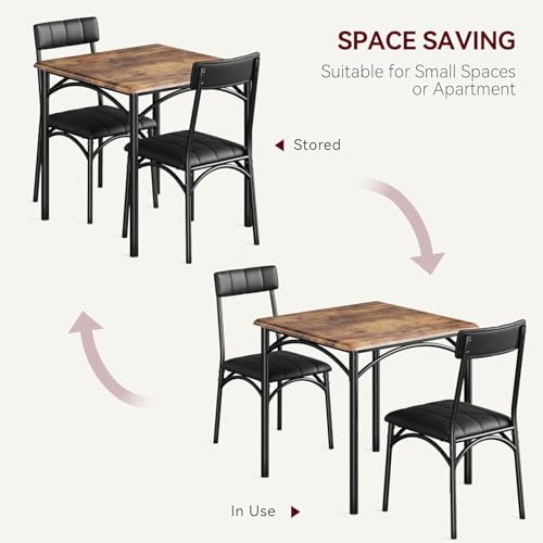 2-Person Dining Table Set (3 Pieces) - Square Kitchen Table & Cozy Upholstered Chairs,Ideal Small-Space Dining Set for Apartments, Studios,Practical 2-Seater Table Set for Kitchen/Dining Areas,Brown. Sunvasagoo