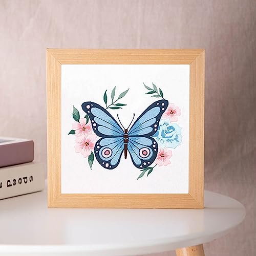 Esffaci Embroidery Starter Kit for Adult Beginner with Blue Butterfly Flowers Pattern Hand Embroidery Set with Cloth Hoop Needle Threader Floss and Instruction