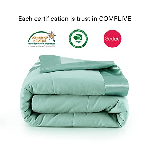 COMFLIVE Queen Blanket with Satin Trim, Bed Blanket for All Seasons - Winter Summer Comfort Soft (Green, Full/Queen) COMFLIVE