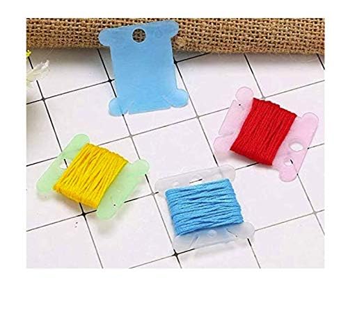 LASSUM 50 Pieces Plastic Floss Bobbins Embroidery Thread Cards Cross Stitch Bobbin Craft DIY Sewing Storage,5 Colors LASSUM