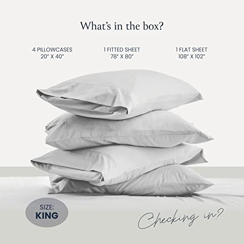 BELADOR Silky Soft King White Sheet Set -Luxury 6 Piece Bed Sheets for King Size Bed, Secure-Fit Deep Pocket Sheets with Elastic, Breathable Hotel Sheets & Pillowcase Set, Wrinkle Free Oeko-Tex Sheet
