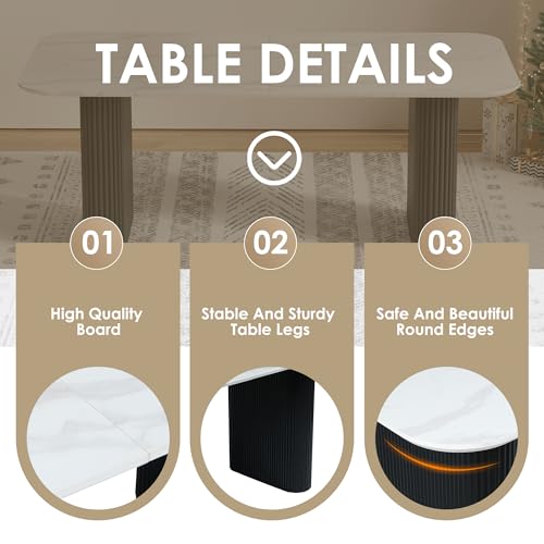 RGZ Modern Oval Dining Table Set for 4, 5 Piece Dining Table and Chairs Set with Faux Marble Kitchen Table & 4 Black Gold Upholstered Boucle Chairs, Dining Table for Dining Room, Kitchen, Living Room RGZ