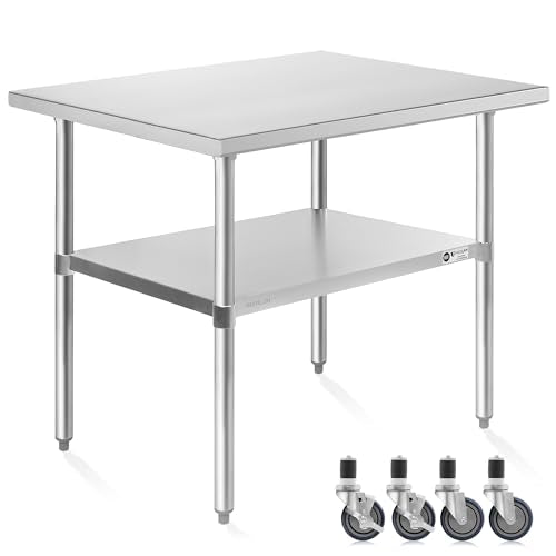 KUTLER Stainless Steel Table 30 x 48 Inches with Caster Wheels, NSF Heavy Duty Commercial Prep and Work Table with Undershelf for Restaurant, Hotel, Home KUTLER