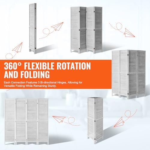 VEVOR Wood Room Divider, 4 Panel Folding Privacy Screen, 66.9 Inches Tall Indoor Wooden Partition, Portable Decoration Screen, for Room Separation, Home, Office, Restaurant & Bedroom (Light Grey) VEVOR