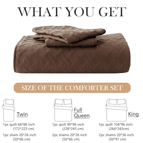 U-NICE HOME 3-Piece Quilt Set Full/Queen Size for All Season with Pillow Shams, Reversible Bedspread/Coverlet/Bedding Decor-Soft, Lightweight, Chocolate U-NICE HOME