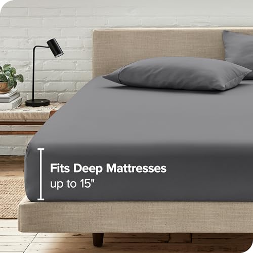 Bare Home Luxury 1800 Ultra-Soft Microfiber Fitted Sheet & Pillowcase Set - Double Brushed - Deep Pockets - Easy Fit - Full, Grey Bare Home
