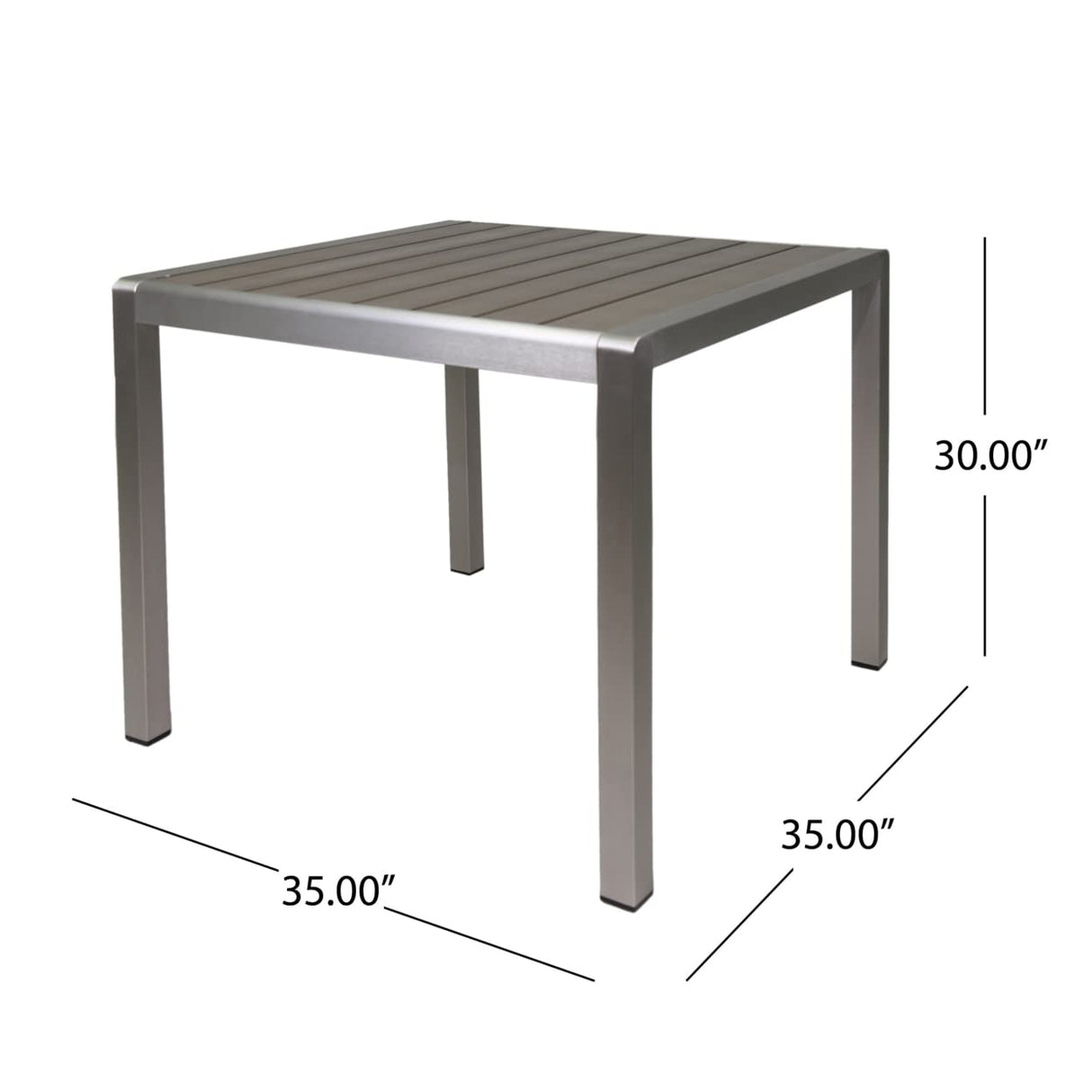 Christopher Knight Home Louie Coral Outdoor Dining Anodized Aluminum-Faux Wood Table Top-Square Gray-35, Silver + Gray Christopher Knight Home