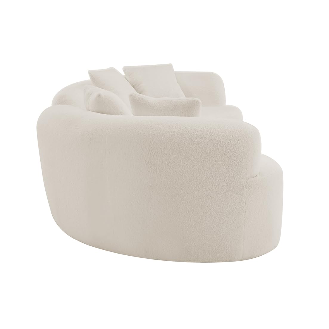 wellzoo Modern Curved 4-Seater Sofa, 106.7 inch Wide, Teddy Velvet Fabric, White wellzoo