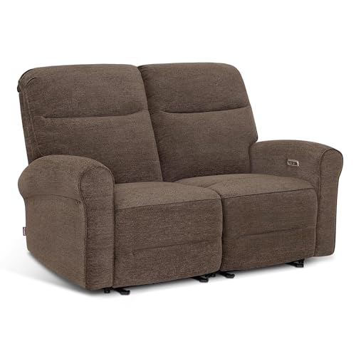MCombo 64.6" Wall Hugger Power Loveseat Recliner Sofa with USB Ports, Reclining Loveseat for Small Spaces Living Room RV, Fabric PR635M1 (Dark Brown) MCombo