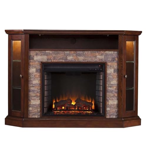 Southern Enterprises Rollins Convertible Corner Infrared Electric Media Fireplace 52" Wide, Espresso Finish and Faux Stone SEI Furniture