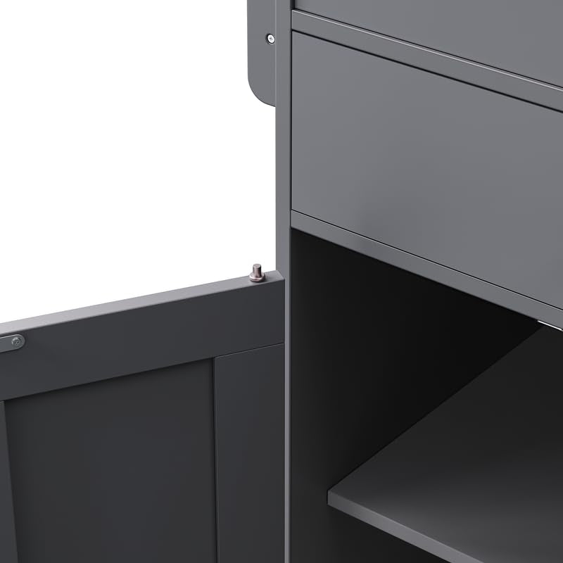 HomeGearTech 74.5" Kitchen Island Cart with Extendable Dining Table - Mobile Kitchen Island on Lockable Wheels, Spice Rack Organizer, 2 Storage Drawers & 4-Door Cabinet for Kitchen or Dining Room HomeGearTech