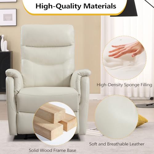 CANMOV Power Recliner Chair for Adults, Genuine Leather Reclining Chair with Overstuffed Arm and Back, Electric Single Reclining Sofa with USB Charging Ports for Living Room Nursery, Bedroom(White)