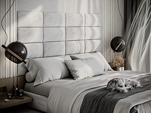 (4 Pack) Velvet Headboard Upholstered Soft Decorative Wall Panels | Padded Boards | Cladded Decor Anti-Collision | Acoustic and Soundproof Treatment | (White (2247), 10"x20" (25x50cm)) ua-acoustics