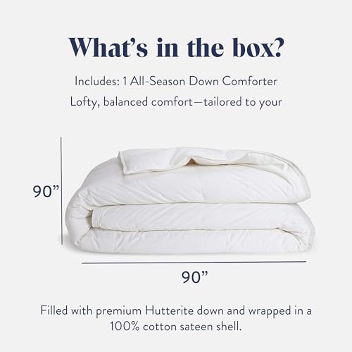 Brooklinen Lightweight Canadian Down Comforter, Breathable Summer Duvet Insert, 100% Cotton Sateen Shell, Ultra-Soft Fluffy Bedding, Baffle Box, Secure Duvet Loops - Full/Queen Brooklinen