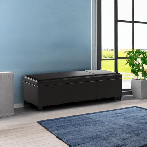 BELLEZE 47 Inch Storage Ottoman, Faux Leather Storage Bench Bedroom Bench with Safety Close Hinge, Ottoman with Storage for Living Room, Entryway, Hallway, Foot Rest, Support 300lbs - Brown BELLEZE