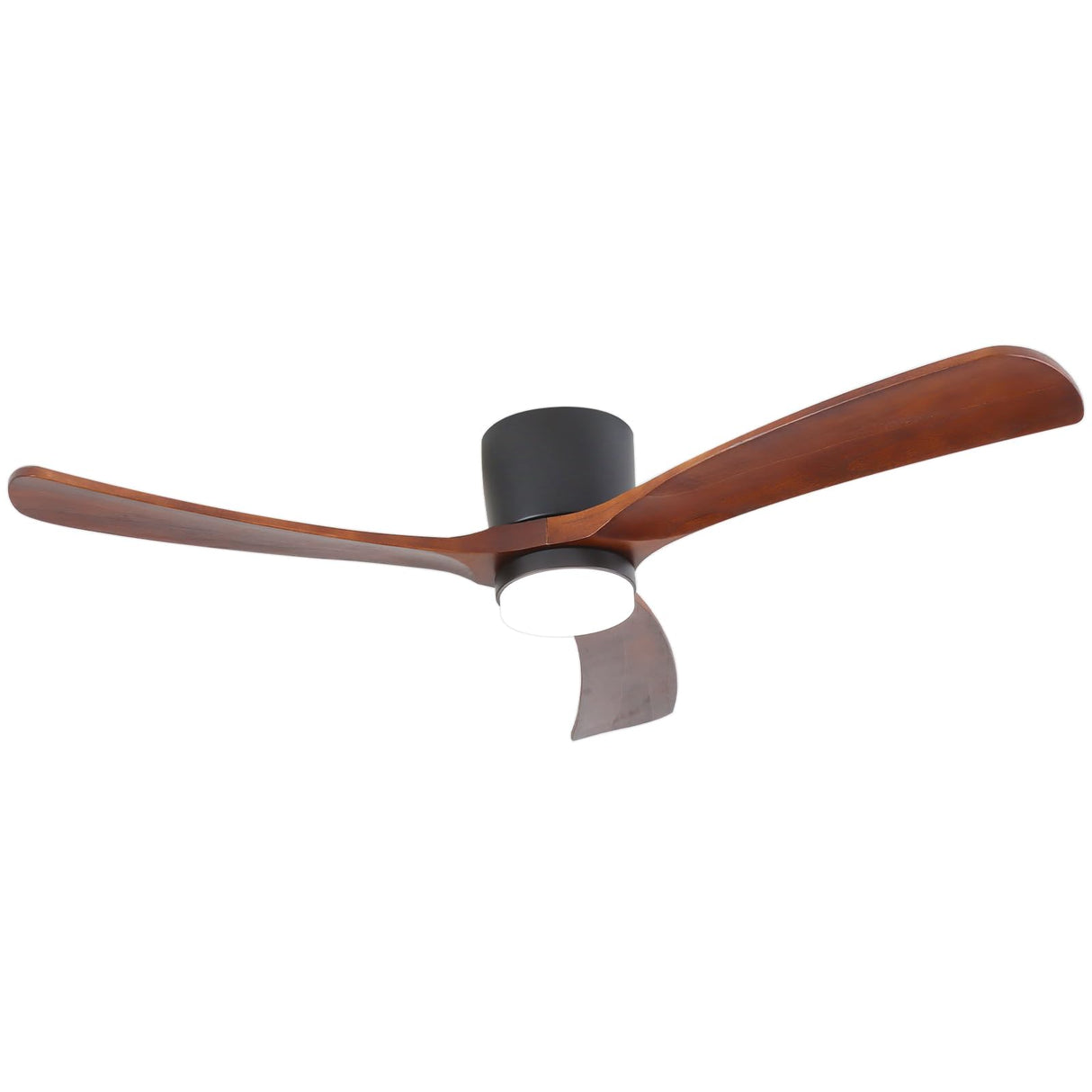 GESUM 52" Ceiling Fan With Lights Remote Control, Low Profile Ceiling Fan with 3 Walnut Wood Blades, Reversible,Dimmable, Flush Mount Ceiling Fans for Living Room Kitchen Bedroom(Black+Walnut) GESUM