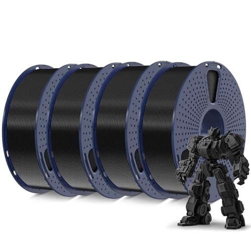 SUNLU 4KG 3D Printer Filament PLA Plus 1.75mm Black, Neatly Wound PLA+ Filament 1.75mm, PLA Filament Bundle for Most FDM 3D Printer, 1kg Spool, 4 Packs, Black