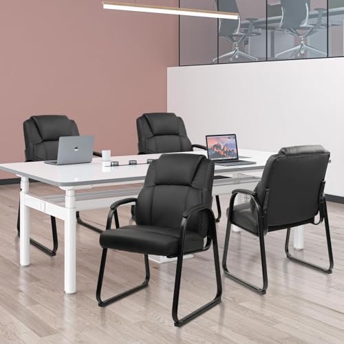 CLATINA Leather Guest Chair with Padded Arm Rest for Reception Meeting Conference and Waiting Room Side Office Home Black with Sled Base 8 Pack CLATINA