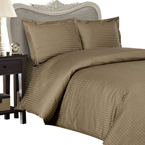 Luxurious TAUPE Damask Stripe, CAL KING Size, 1200 Thread Count Ultra Soft Single-Ply 100% Egyptian Cotton, THREE (3) Piece DUVET COVER SET Including TWO (2) Shams/Pillow Cases 1200TC Egyptian Cotton Factory Store