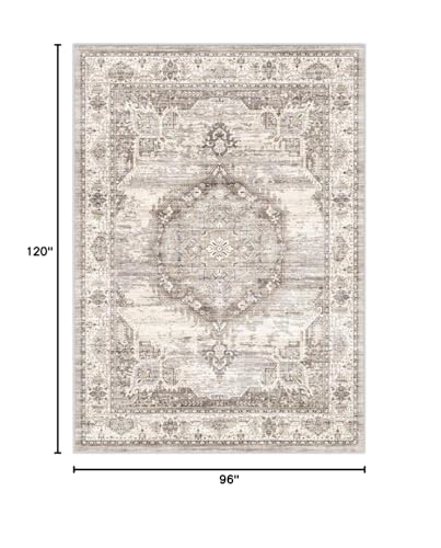 Washable Living Room Area Rug:8x10 Bedroom Rugs - Farmhouse Distressed Printed Floral Carpet - Foldable Non-Shedding Floor Carpet for Dining Room 8'x10' Beige YOUFORTONG