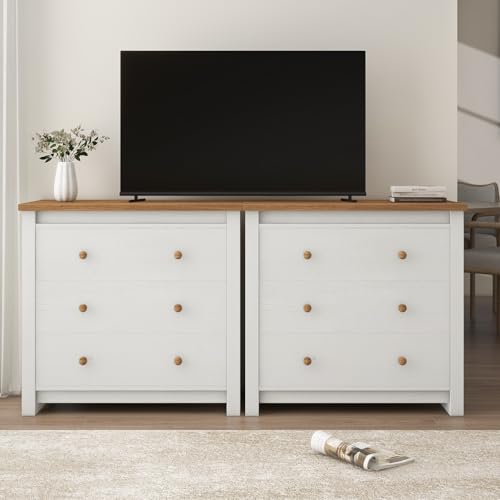Vikiullf Farmhouse 3 Drawer Dresser for Bedroom, Tall Modern Chest of Drawers, Wood Oak Storage Chest for Bedroom, Hallway, Living Room Closet Dressers Chest, Tall Nightstand, Off White (1) Vikiullf