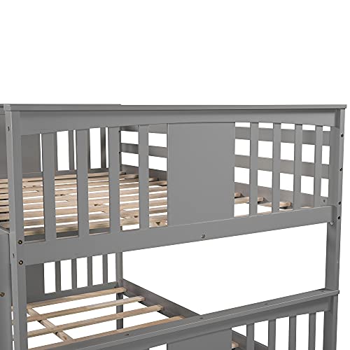 Harper & Bright Designs Full Over Full Bunk Bed with Trundle, Wooden Bunk Bed with Ladder for Bedroom, Guest Room Furniture – Gray Harper & Bright Designs