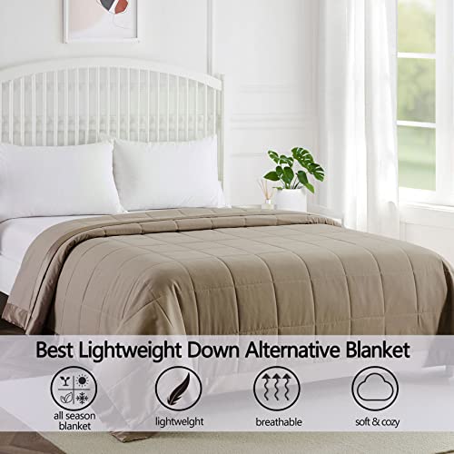 COMFLIVE Down Alternative Blanket with Satin Trim, Twin Size Lightweight Blanket for Bed- Spring Summer Comfort Soft - Moisture Absorption and Removal Treatment 68”x90” (Mocha, Twin) COMFLIVE