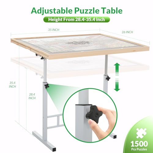 BittPicc Puzzle Table with Drawers for Adults 1500 Pieces Angle & Height Adjustable Jigsaw Puzzle Table with Metal Legs 35"X26" Tilting Puzzle Board Table with Cover Birthday Gift for Mom BittPicc