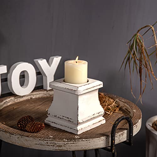 Shabby Farmhouse Wooden Pillar Candle Holders,Handmade Square White Candle Holder,Rustic Candle Holder for Pillar Candle, Small Candle Holders for Table Centerpiece Holiday Wedding Home Decoration SOFE