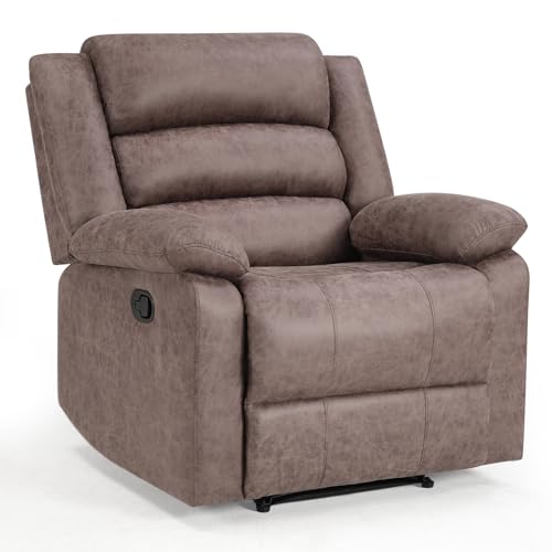 ANJ Manual Recliner Chair for Adults, Faux Leather Reclining Chair with Padded Arms and Overstuffed Backrest, Single Recliner Sofa for Living Room, Coffee Brown