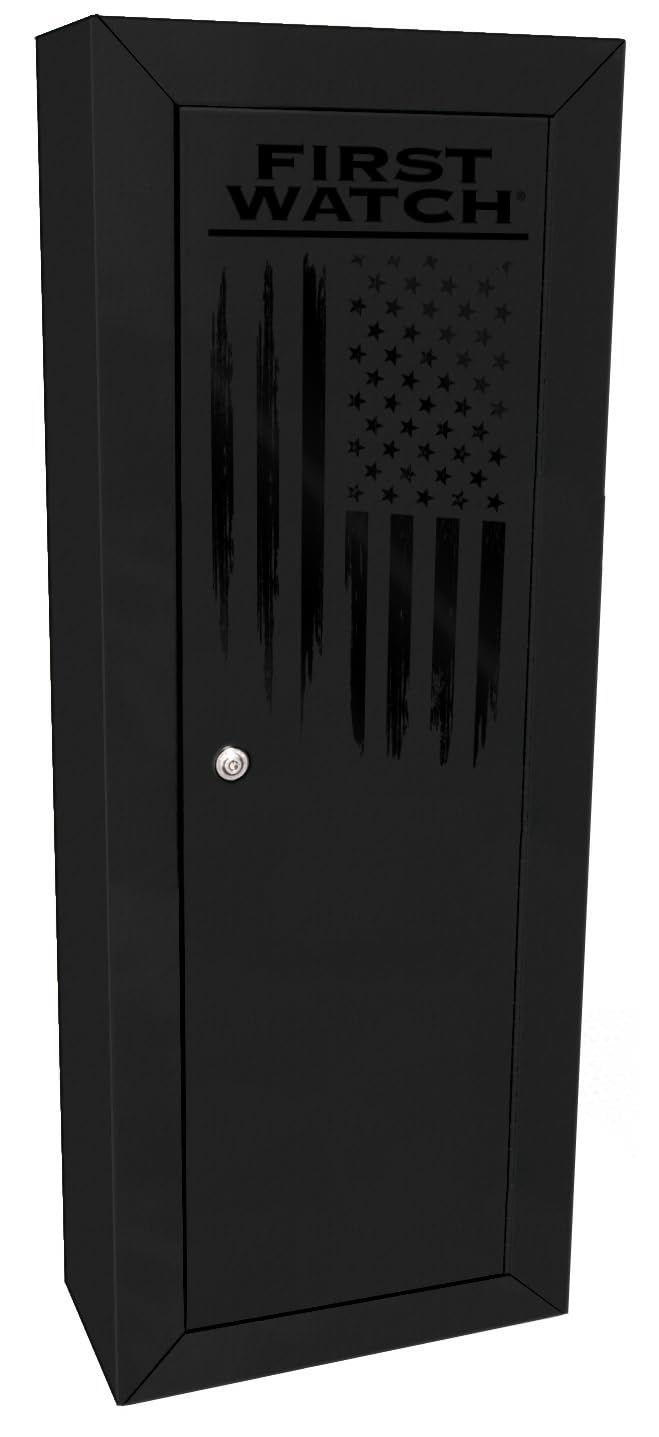 First Watch 8-Gun Security Cabinet, Steel Storage Safe with Lock, American Flag Design, Black Homak