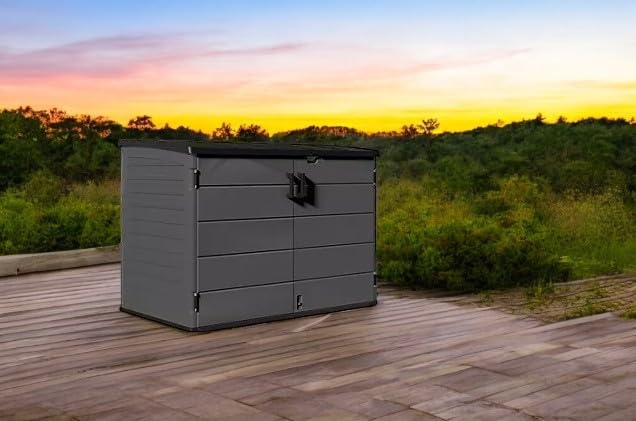 Stow-Away Horizontal Storage Shed, Outdoor Storage Box, Gray, Double Door Design-BMS4781 Generic