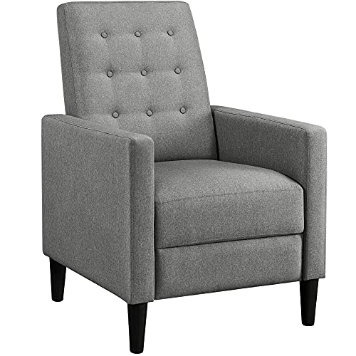 Yaheetech Fabric Recliner Chair with Adjustable Back & Footrest, Mid-Century Modern Accent Armchair Reading Chair, Tufted Upholstered Sofa with Pocket Spring for Living Room Bedroom Gray