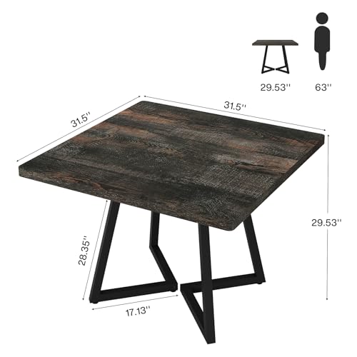 Tribesigns Square Dining Table Set of 4, 31.5" Farmhouse Dinner Table with Metal Base, Wood Kitchen Table for Dining Room, Small Space, Apartment, Rustic Brown & Black Tribesigns
