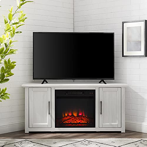 Crosley Furniture Camden Corner Fireplace TV Stand for 50+ inch TVs, Entertainment Center with Storage Shelves, Whitewash Crosley Furniture