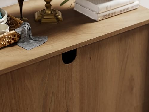 FENSULN Buffet Sideboard Cabinet Farmhouse Modern 3 in1 Storage Cabinet with Adjustable Shelves for Kitchen, Coffee Bar, Living Room, Oak FENSULN