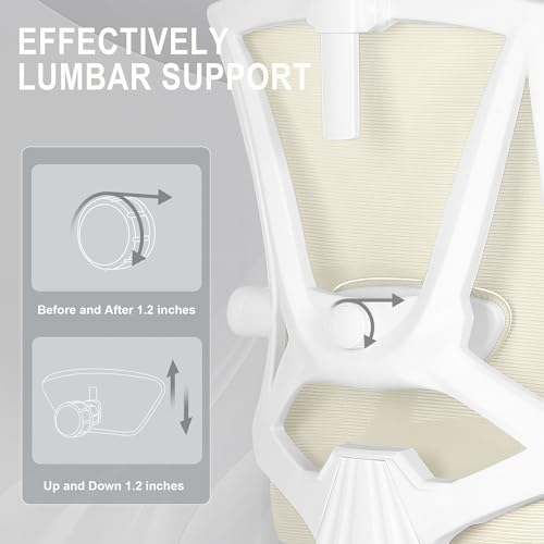 Misolant Ergonomic Office Chair with Footrest, Ergonomic Desk Chair with Adjustable 2D Lumbar Support, High Back Computer Chairs with Adjustable Headrest, Beige Comfortable Executive Office Chair Misolant