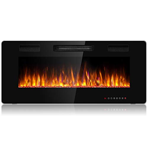 Tangkula 42 Inches Recessed Electric Fireplace, in-Wall & Wall Mounted Electric Heater with Adjustable Flame Color & Speed, Remote Control, Touch Screen, 750-1500W (42 Inches) Tangkula