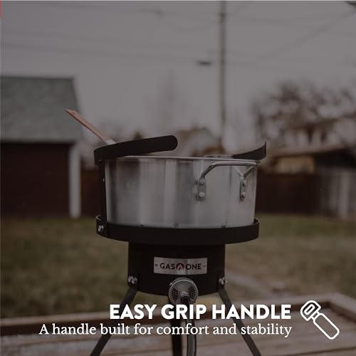 Gas One Aluminum Cooking Pot Deep Fryer with Basket – 10QT Aluminum Fry Pot with Easy Grip Handle – Durable Food Grade Outdoor Fryer with Perforated Strainer Basket – Ideal for Seafood, Chicken Gas One