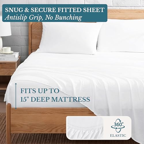 Casa Platino Twin Sheets Set, 100% Brushed Microfiber Pre-Washed Twin Sheet Set, 3 Piece Set, Soft & Cozy Cooling Bedding, Fade-Resistant, 15-Inch Deep Pocket White Bed Sheets Casa Platino