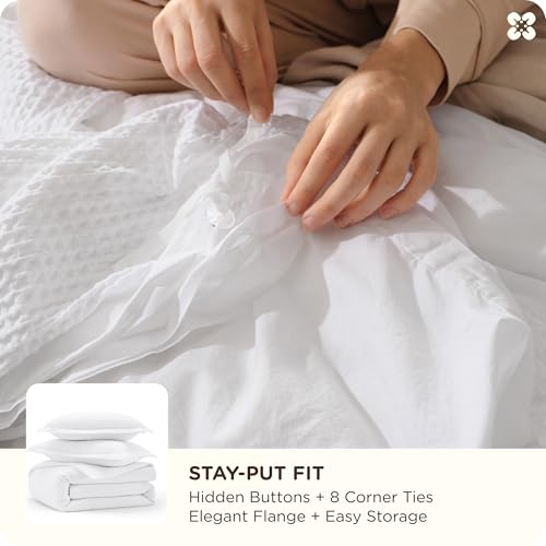 Bedsure Cotton Duvet Cover King - 100% Cotton Waffle Weave Bright White Duvet Cover King Size, GentleSoft™ and Breathable Bedding Set for All Season, 3 Pieces, 104"x90" Bedsure