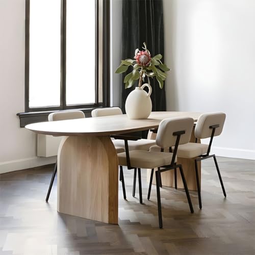 LAKIQ Oval Solid Wood Dining Table Farmhouse Wooden Meeting Room Conference Table Rectangle Office Writing Desk - Table Only - Without Chairs (Natural, 63" L x 31.5" W x 29.5" H) LAKIQ